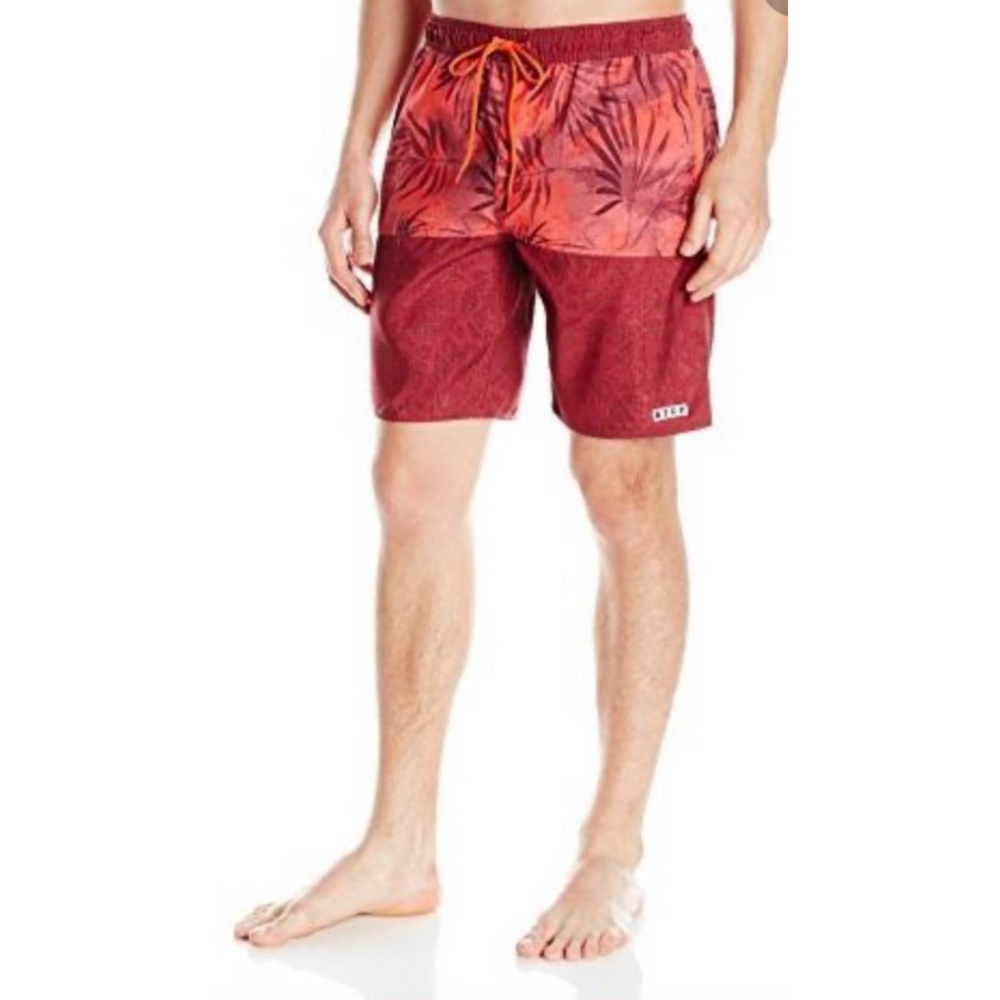 Neff Daily Hot Tub Surf Swim Board Shorts in Watercolor Palms Burgundy